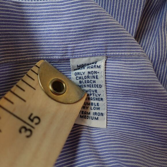 VTG Ralph Lauren Button Down Shirt Mens Size 16.5 34/35 Blue Striped Logo Cotton - Picture 15 of 15